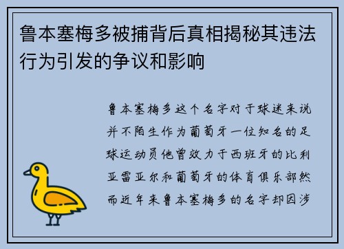 鲁本塞梅多被捕背后真相揭秘其违法行为引发的争议和影响